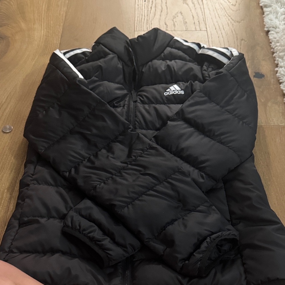 Adidas Black Quilted Jacket with White Stripes
